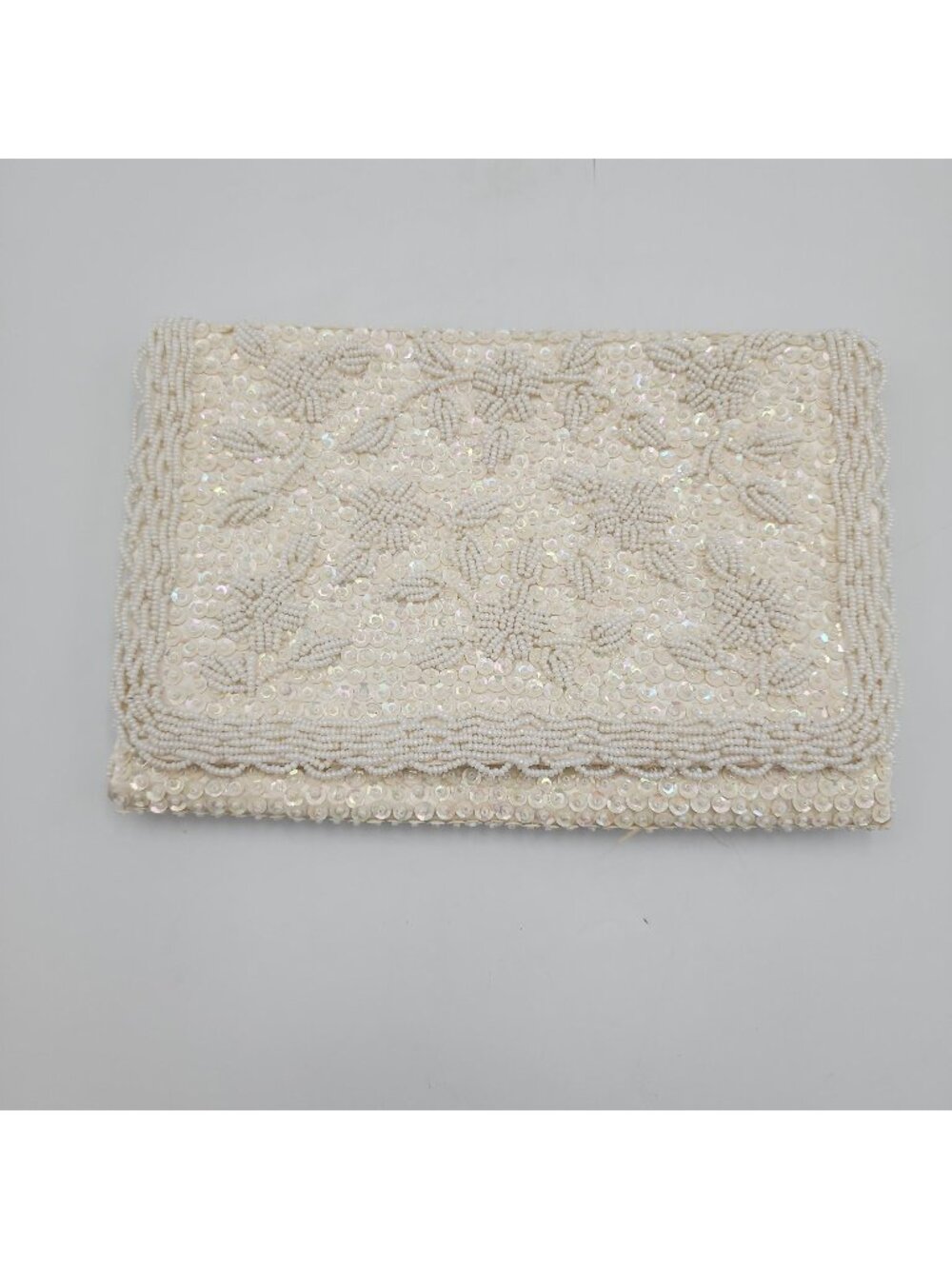 Vintage 1960s Sequin Clutch Purse Bag Pearl Beaded Bridal 5.5x8.5" Envelope